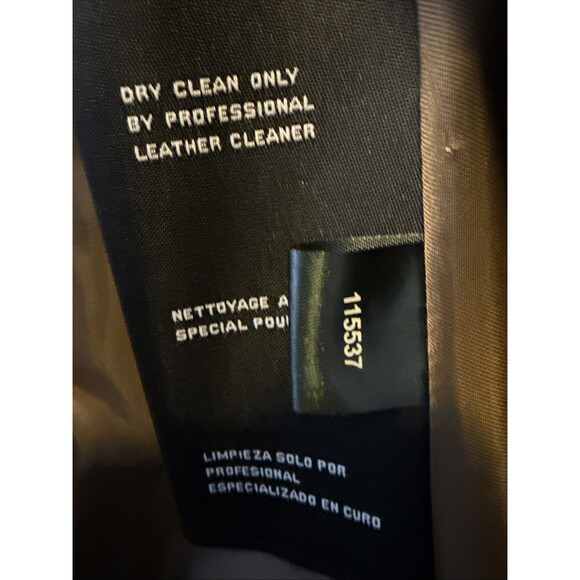 Michael Kors Brown Leather Jacket L Moto Biker Zip Faux Fur Collar Gold Accents - Picture 9 of 10